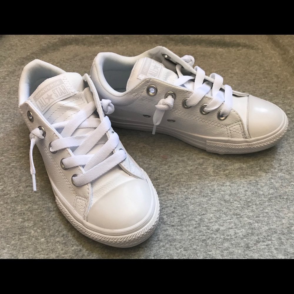 Converse white leather kids new no tie
